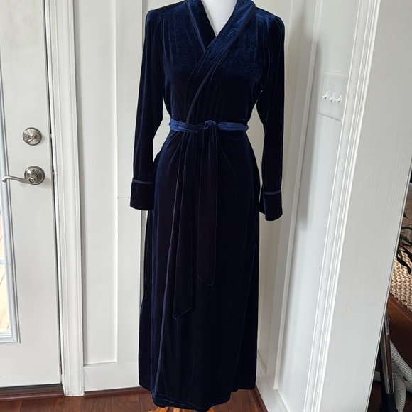 Vintage Jonquil Diane Samandi Blue Velvet Robe L - Picture 2 of 7